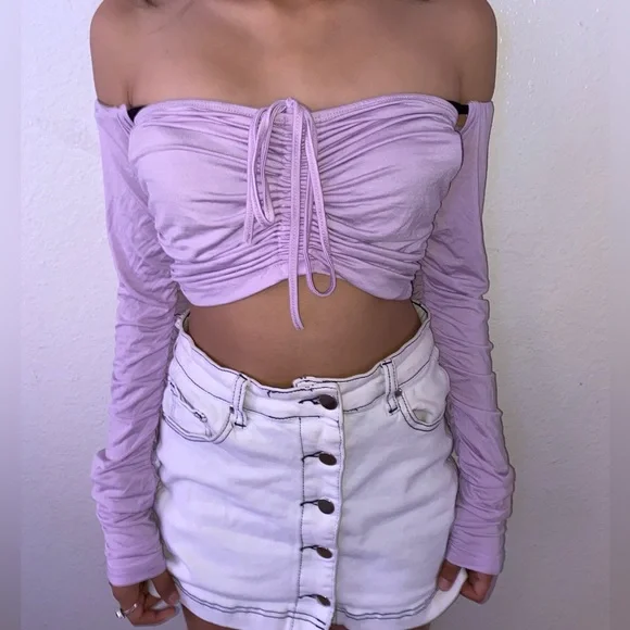 Tops Purple Off The Shoulder Drawstring Crop Top Poshmark